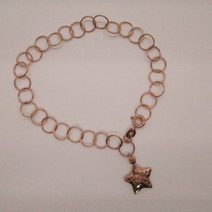 NEW 14K ROSE GOLD OVER STERLING SILVER DIAMOND CUT STAR LINK 7" BRACELET